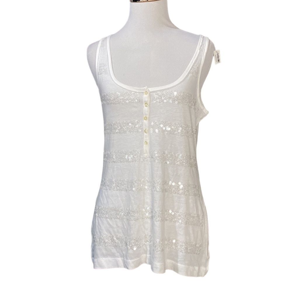NWT Old Navy Sequin White Tank Top Button